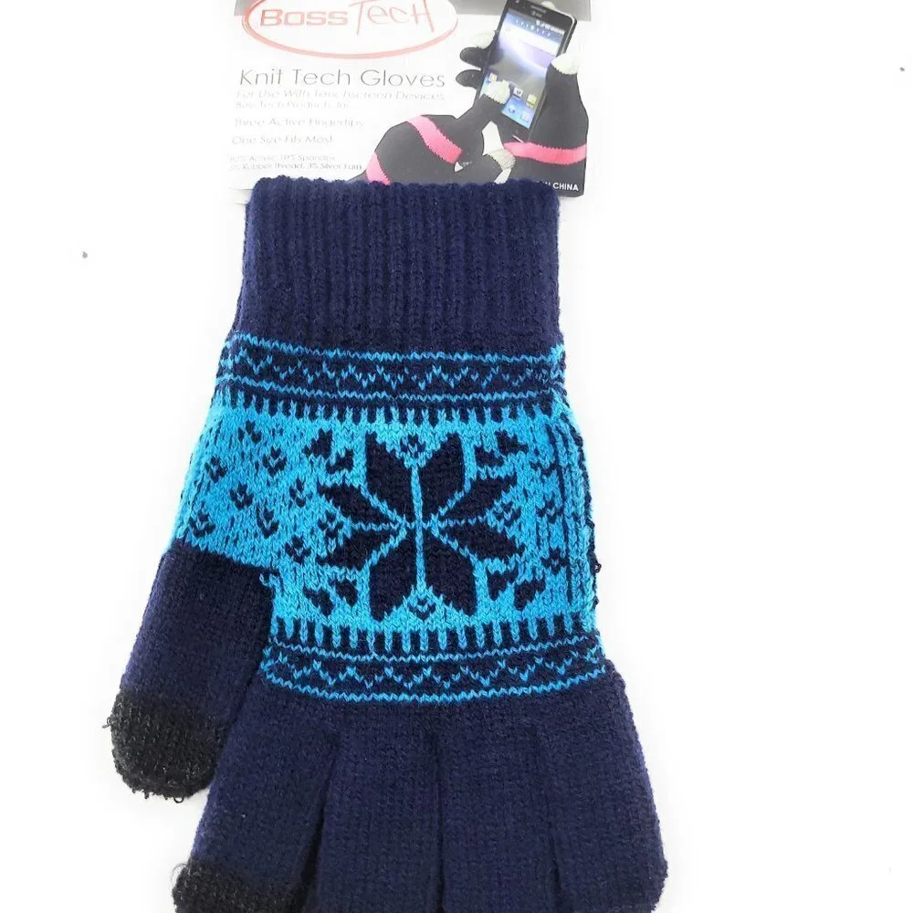 Women Knit Tech Navy Blue Touchscreen Gloves